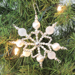 Holiday Ornament Silver White Beaded Snowflake - - SBKGifts.com