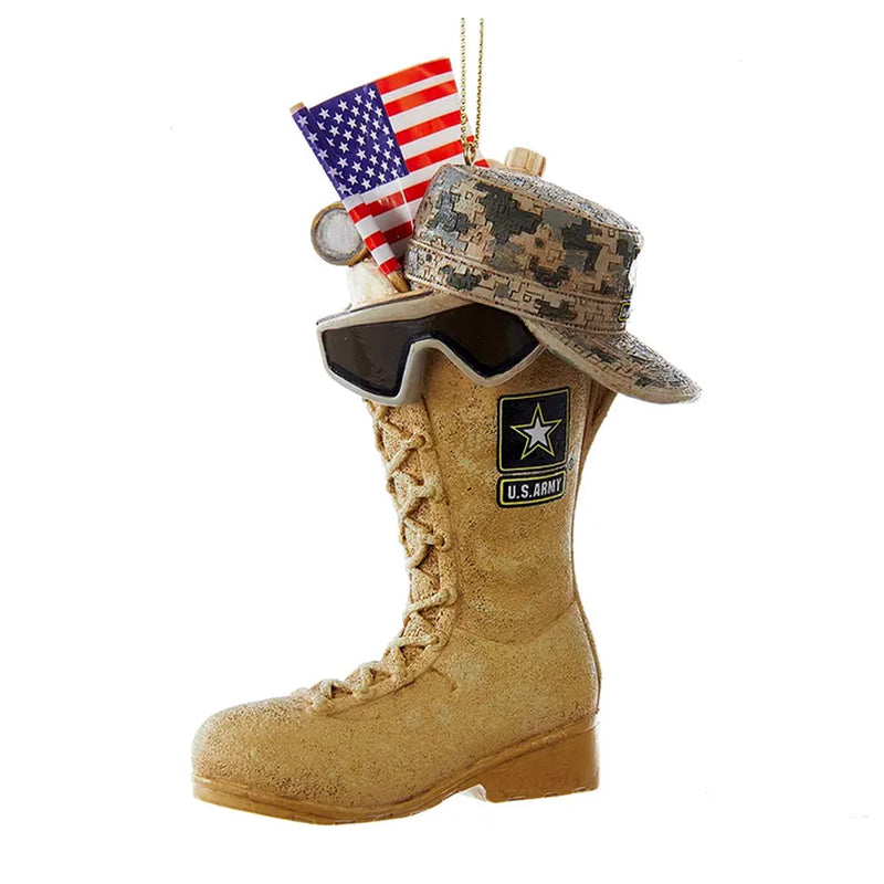 Holiday Ornament Army Boot With American Flag Polyresin Military Usa Hat Am2163 (51192)