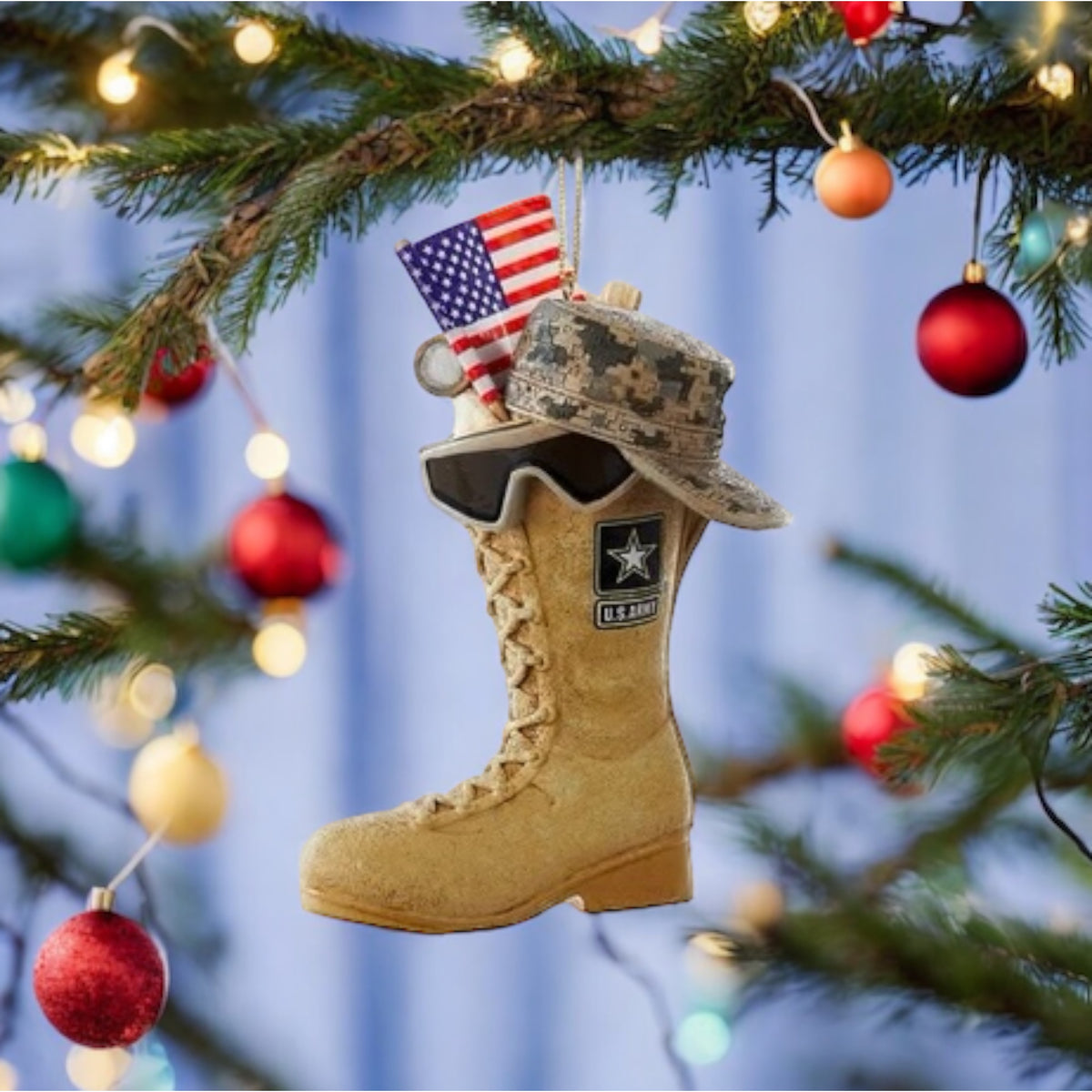 Holiday Ornament Army Boot With American Flag - - SBKGifts.com
