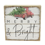 Christmas Merry & Bright Block Sign Wood Red Truck Tree Farmhouse Chic Pet1969
