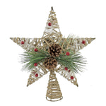 Tree Topper Finial Natural Jute Star Christmas Tree Topper Pine Cone D3678