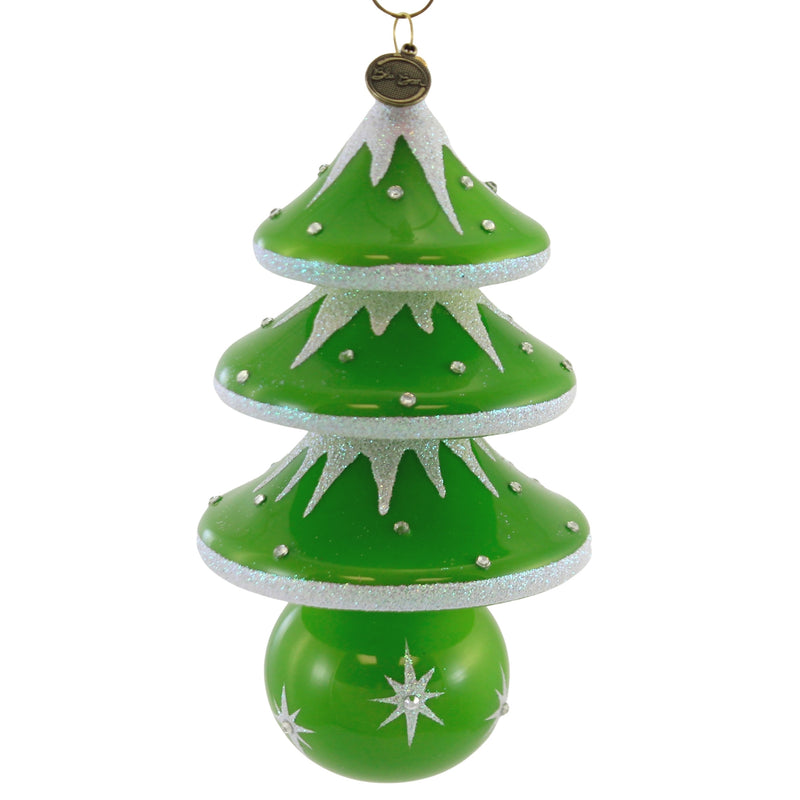Christmas Tree Drop On A Ball.. - 1 Glass Ornament 6.25 Inch, Glass - Ornament Green White Tannebaum 1280043 (51324)