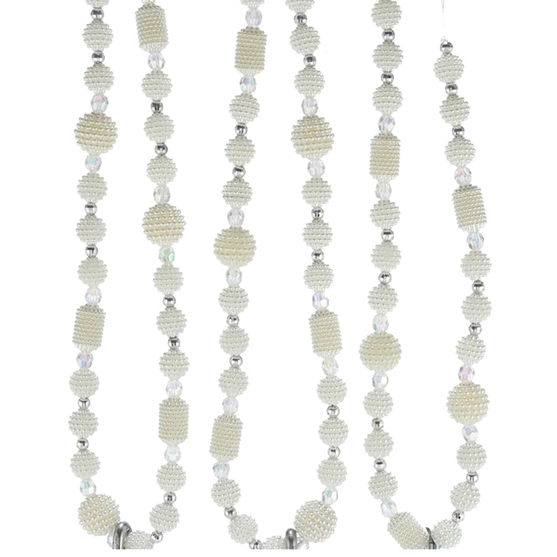 Christmas White Bead Garland Plastic Pearl Faceted D3529