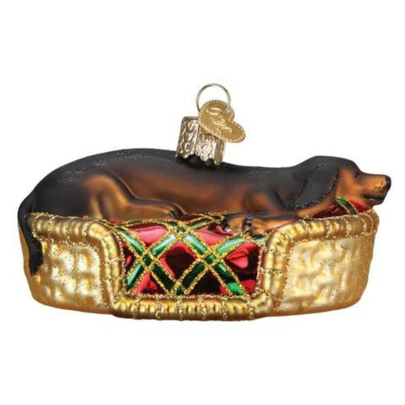 Old World Christmas Sleepy Dachshund Glass Dog Bed Drea,Ming 12595