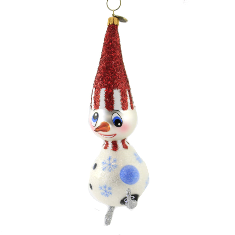 Blu Bom Skip N' Skating Snowman Glass Chrtistmas Ornament Ollaf 202142 (51463)