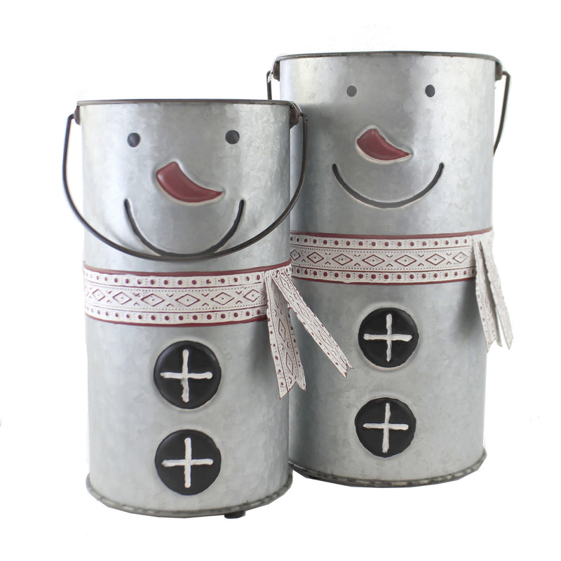 Christmas Galvanized Snowman Planters Metal Red Accents Nose Cb173750 (51470)