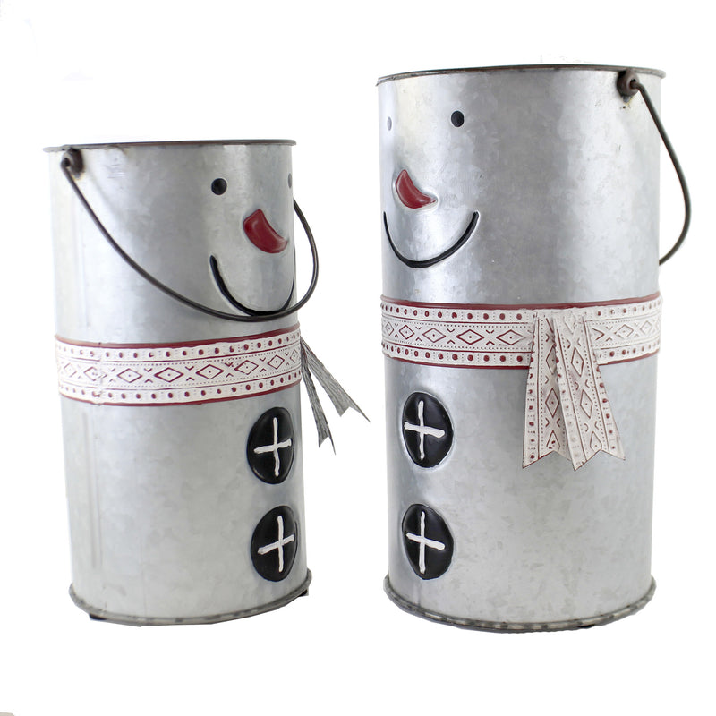 Christmas Galvanized Snowman Planters - - SBKGifts.com