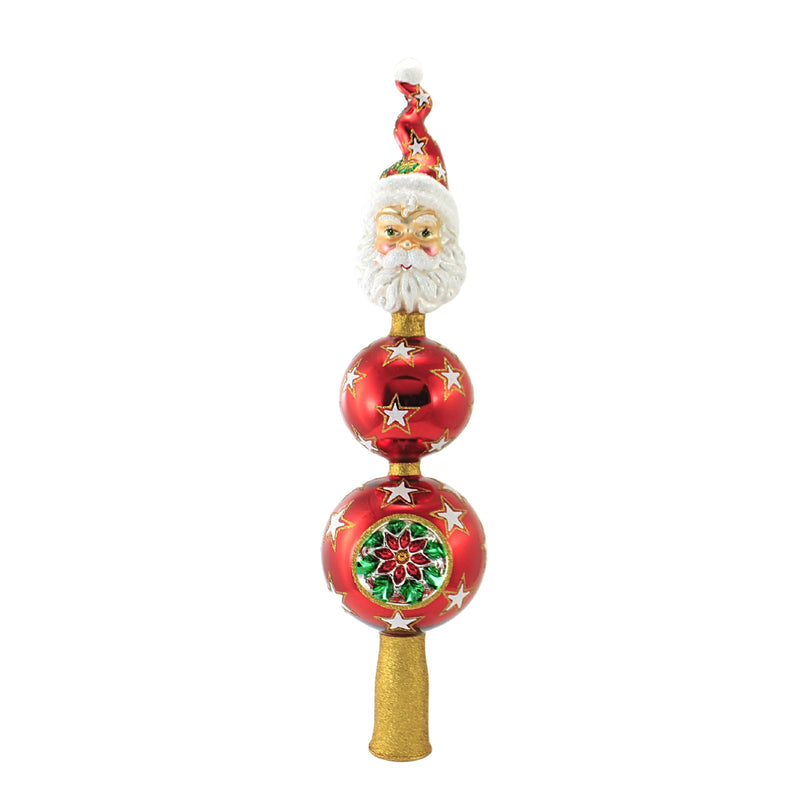 Santa Stars And Poinsettia - 1 Tree Topper 16.5 Inch, Glass - Two Ball Christmas Tree Topper 2021169 (51476)