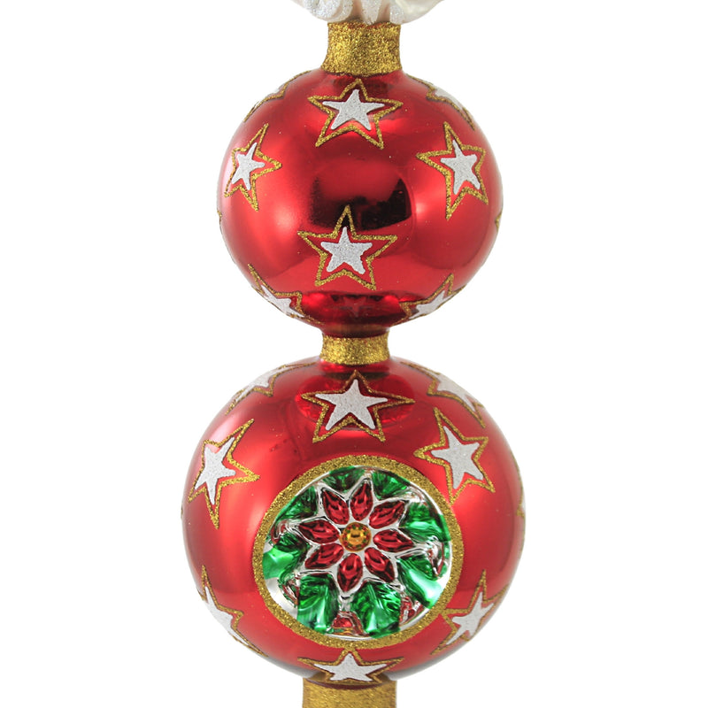 Santa Stars And Poinsettia - 1 Tree Topper 16.5 Inch, Glass - Two Ball Christmas Tree Topper 2021169 (51476)
