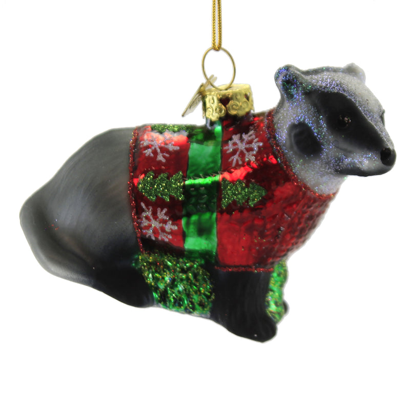 Christmas Badger - One Ornament 3 Inch, Glass - Red Sweater Nb1654 (51532)