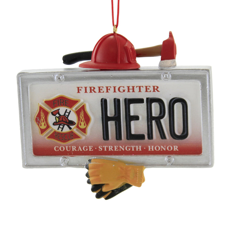 Holiday Ornament Firefighter Hero License Plate Courage Strength Honor J8617