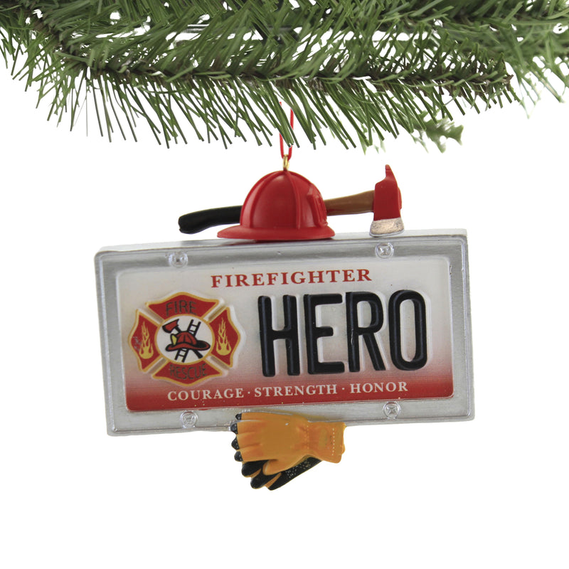Holiday Ornament Firefighter Hero License Plate - - SBKGifts.com