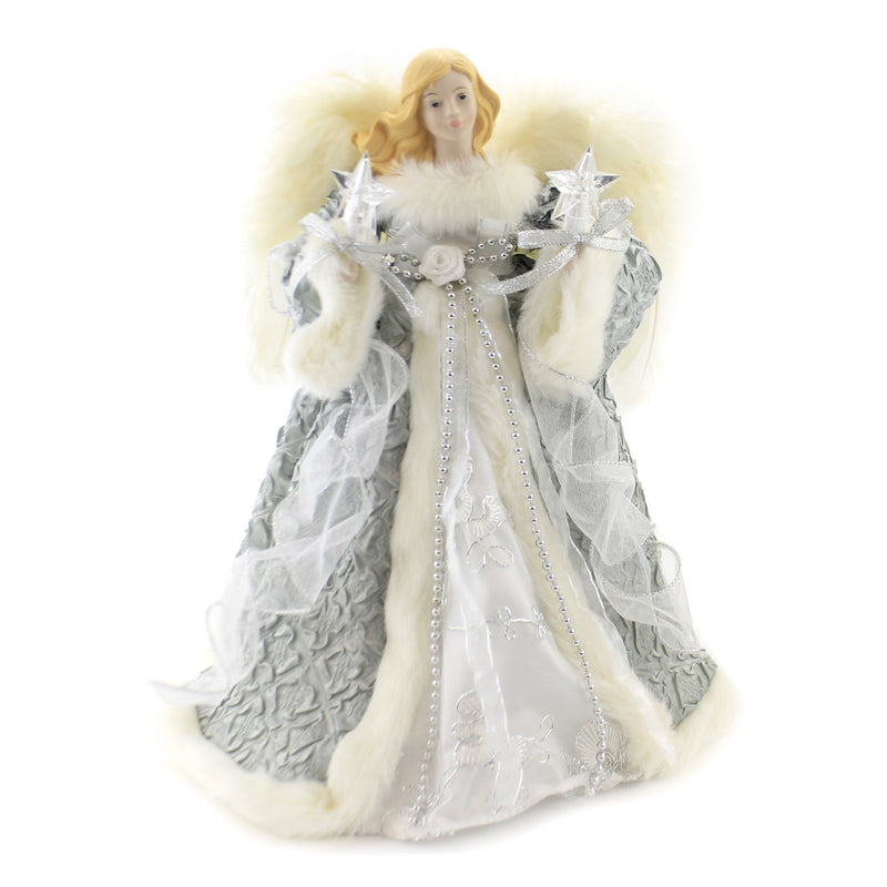 Christmas Silver/Gray Angel Tree Topper Fabric Lighted Stars Ul2223