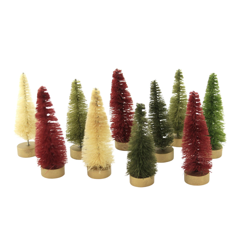 Christmas Mini Bottle Brush Trees S/10 Plastic Home Decor Red Green White Lc9590 (51569)