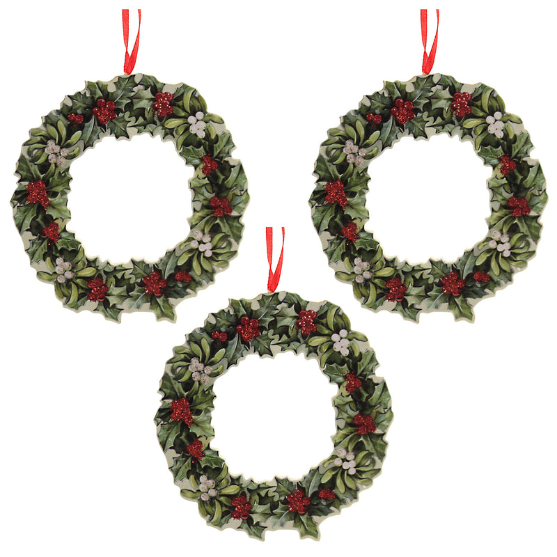 Wreath Dummy Board - Three Ornaments 5 Inch, Mdf (Medium-Density Fiberboard) - Christmas Holly Berries Rl9838 (51576)