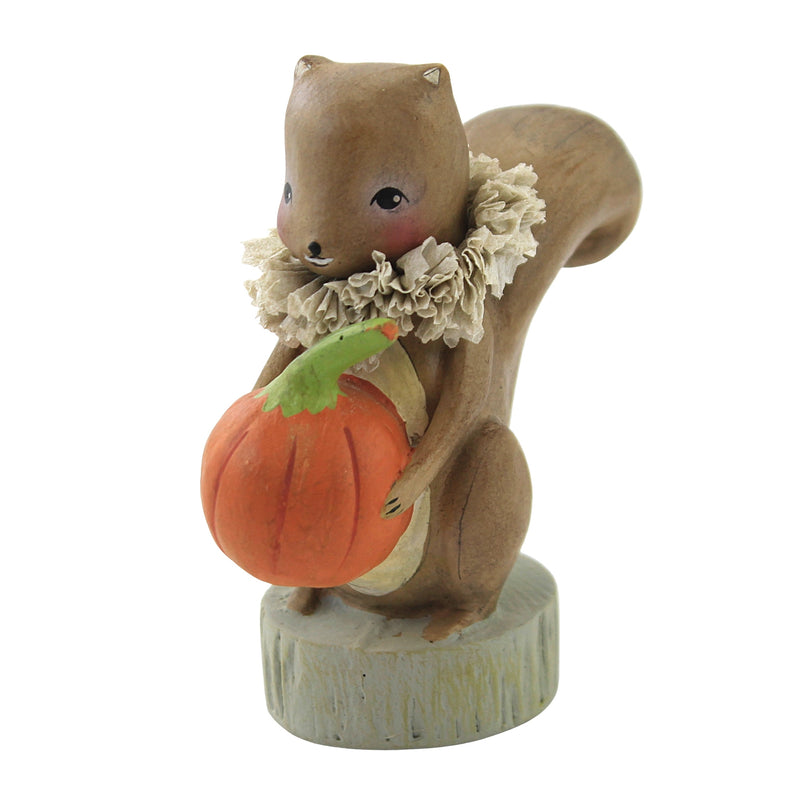 Fall Squirrel Holding Pumpkin Polyresin Vintage-Style Figurine Ml0432