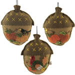 Acorn Applique - Three Ornaments 4.5 Inch, Wool - Fall Thanksgiving Pumpkins Rl8247 (51607)