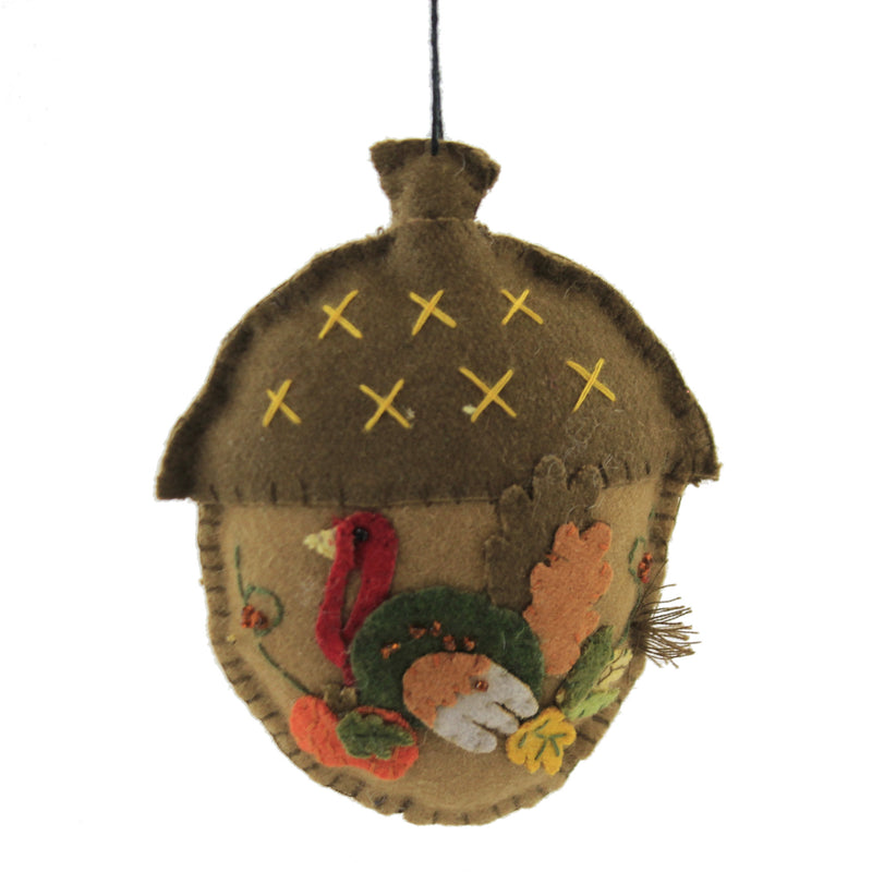 Acorn Applique - Three Ornaments 4.5 Inch, Wool - Fall Thanksgiving Pumpkins Rl8247 (51607)