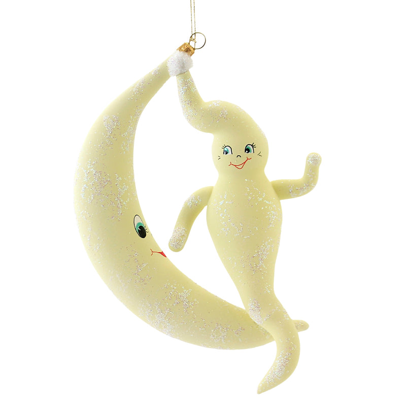 De Carlini Sitting On The Edge Of The Moon Glass Ornament Halloween Ghost V3587