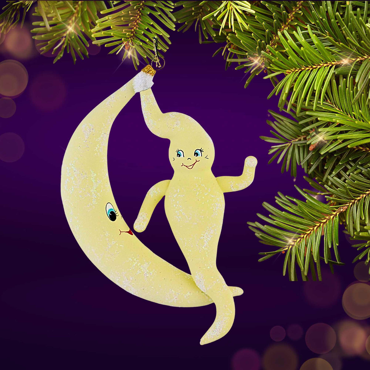 De Carlini Italian Ornaments Sitting On The Edge Of The Moon - - SBKGifts.com