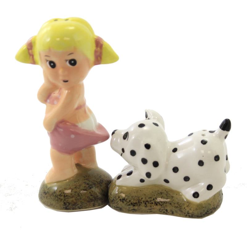Little Girl W/Dog Salt & Pepper - One Set Salt And Pepper 4.75 Inch, Ceramic - Suntan Blonde Bikini Pj0563 (51646)