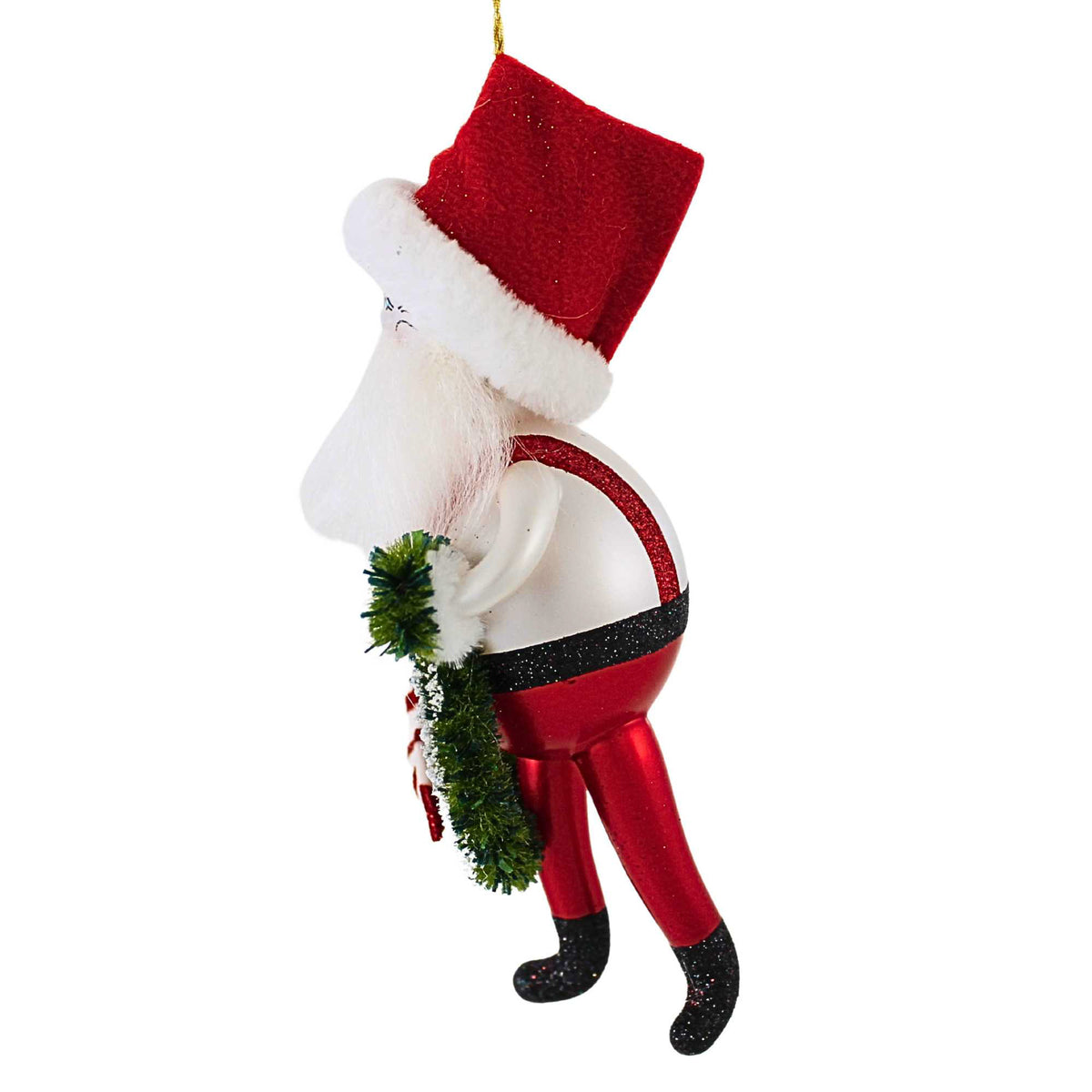De Carlini Italian Ornaments Santa With Red / White Stocking - - SBKGifts.com