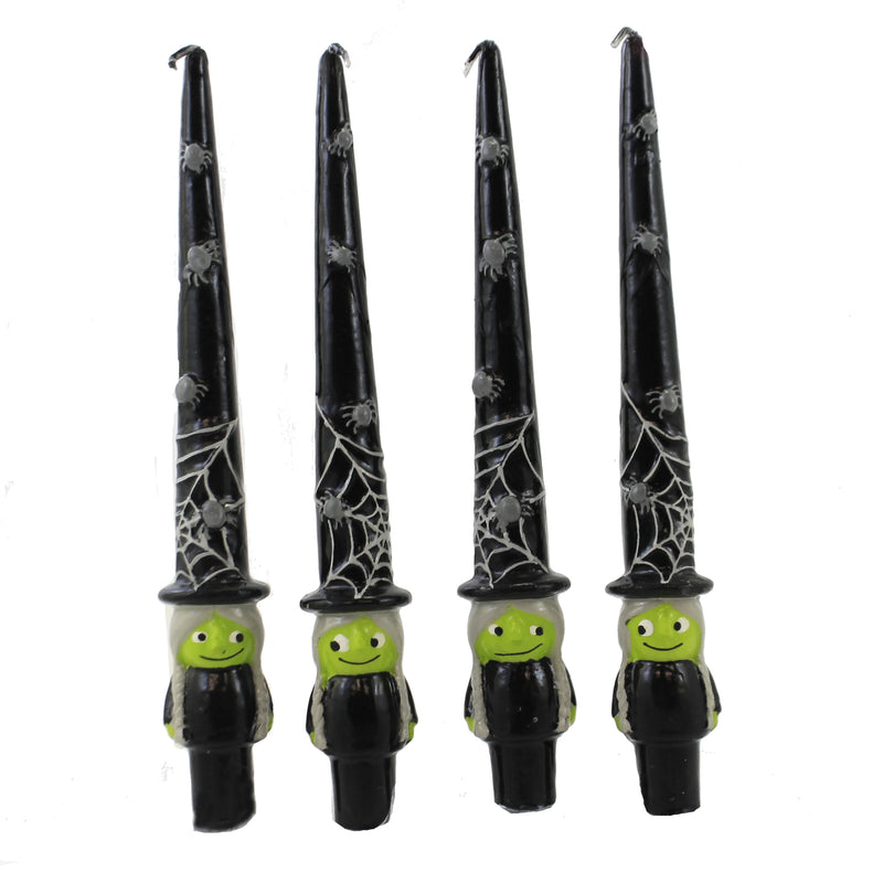 Halloween Tall Hat Witch Taper Candle Wax Set Of Four Green Ne0357 (51660)