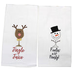 Decorative Towel Frosty/Jingle Towel Wine Glass Christmas Kitchen 86171427/28
