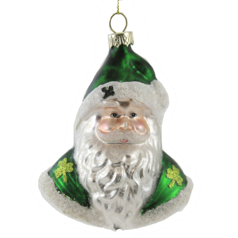 Holiday Ornament Irish Santa Head Glass Ornament Christmas Claus Shamrock Orn75236 (51681)