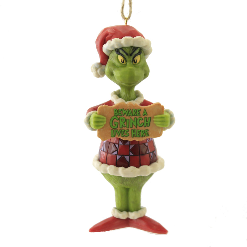 Jim Shore Beware A Grinch Lives Here - One Ornament 5 Inch, Resin - Ornament Christmas 6009535 (51687)