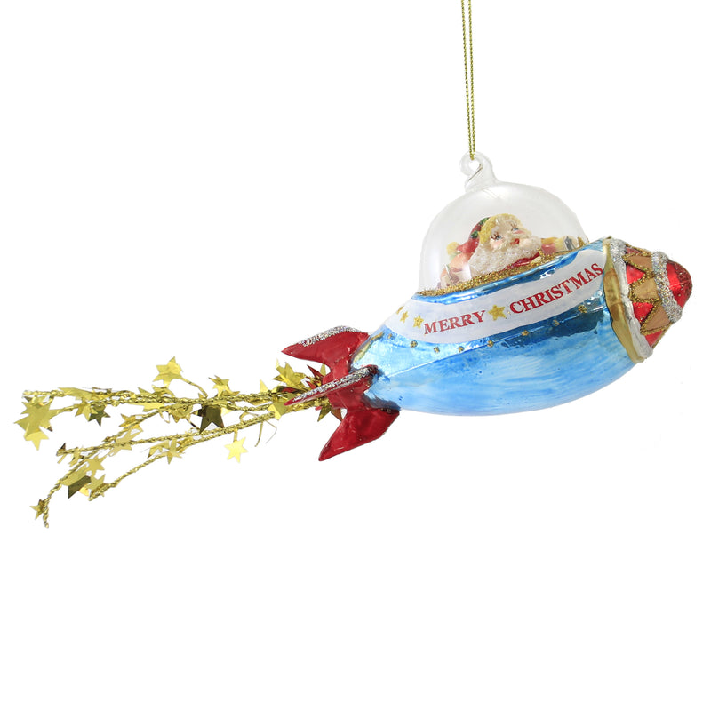 Holiday Ornament Rocket Santa Ornament Glass Claus Space Christmas Tt0750