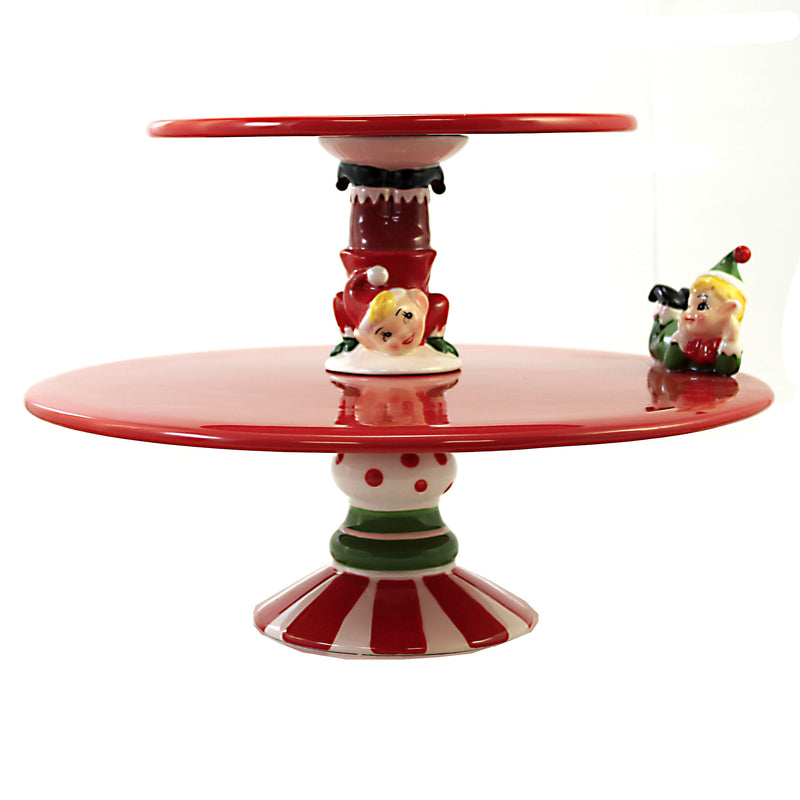 Tabletop Elf Tiered Pedestal Cake Plate Ceramic Christmas Plater Stand Cs0136 (51835)