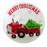 Tabletop Red Tractor Platter Glass Christmas Tree Dish Winter Xm1141 (51873)
