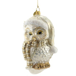 Huras Sleepy Time Snow Owl Glass Ornament Bird Feather Wise S831