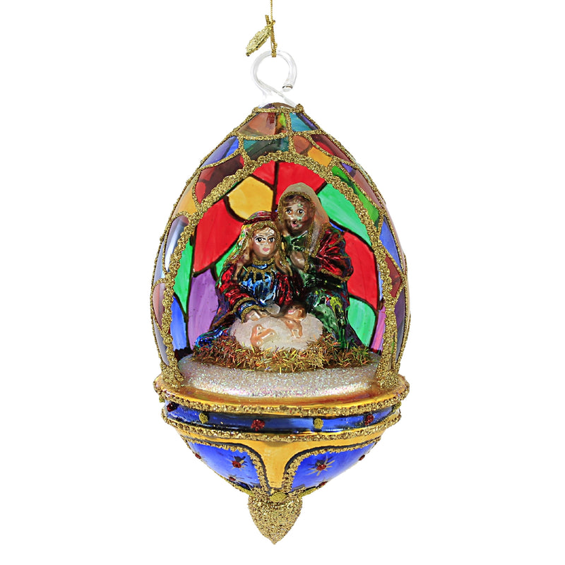 Huras Stained Glass Nativity Dome Glass Ornament Religious Christmas S776