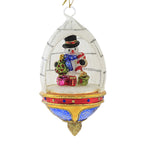 Huras Snowman In Igloo Dome Glass Ornament Candy Cane Frosty S866