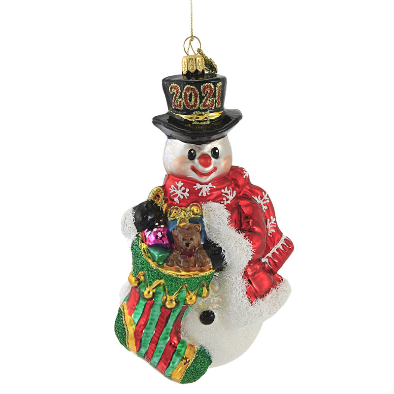 Huras The 1 For The Season  2021 Glass Ornament Snowman Dated S397c