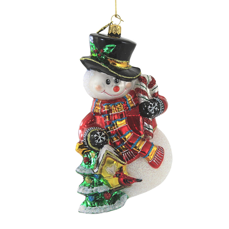 Huras Snowman W/ Christmas Tree Glass Ornament Cardinal Birdhouse S683