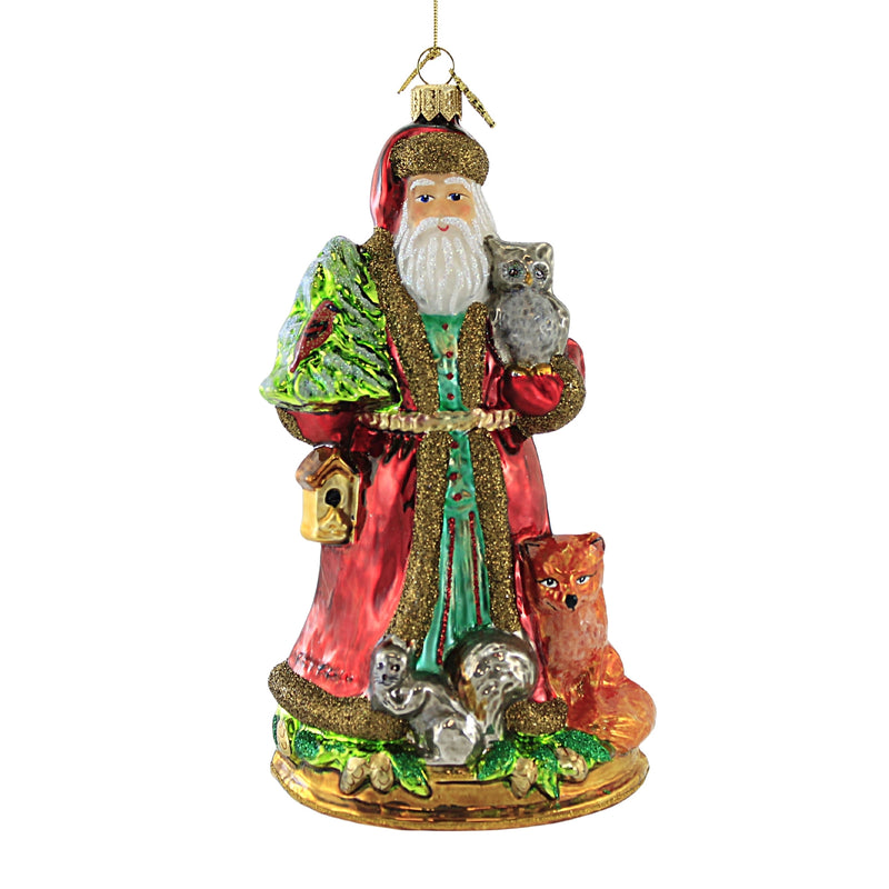 Huras Family Woodland Santa - 1 Glass Ornament 7.25 Inch, Glass - Ornament Animal St Francis Owl S656 (51976)