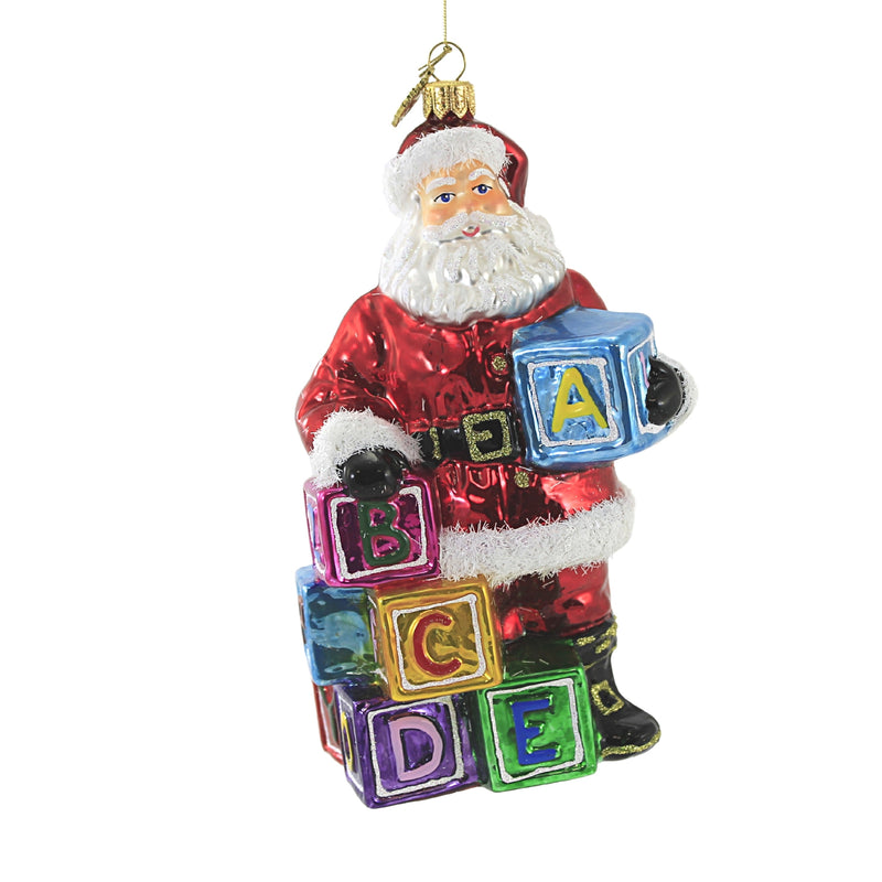 Huras Santa With Baby Blocks Glass Ornament 1St First Christmas S654