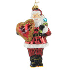 Huras Family First Christmas Santa & Heart - 1 Glass Ornament 7.25 Inch, Glass - Ornament Wedding Love Marriage S884ab (51984)