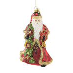 Huras Santa With Poinsettia Garland Glass Ornament Christmas Flower Floral S495