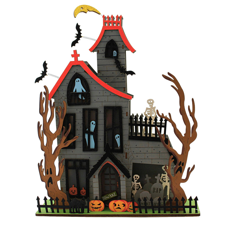 Halloween House - One Halloween House 17.5 Inch, Wood - Spooky Ghosts Lighted Cy0076 (52000)