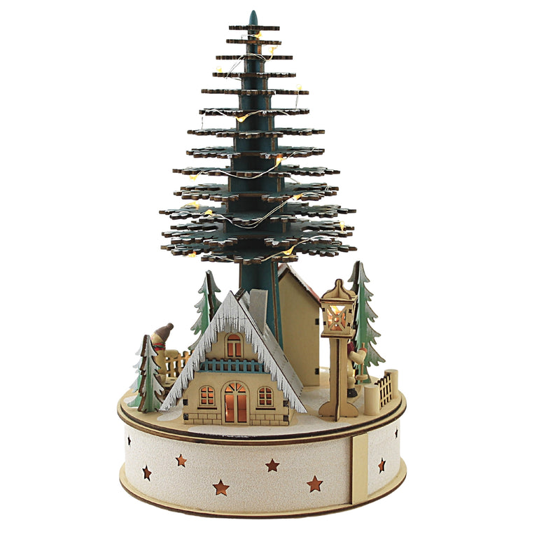 Christmas Scandinavian Village Tree Wood Snowman Lighted Cy0102 (52002)