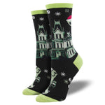 Twas A Ghosty Christmas - 1 Pair Of Socks 14.5 Inch, Cotton - Santa Spooky Socks Wnc2154blk (52028)