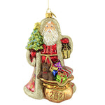 Huras 2021 Santa With Tree Glass Ornament Dated Lantern S494 (52069)