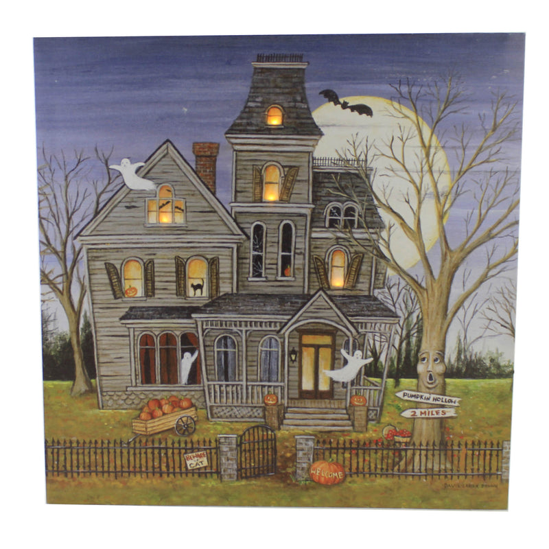 Halloween Haunted House Led Wall Art Wood Halloween Picture Lights Up Xwal76396 (52075)