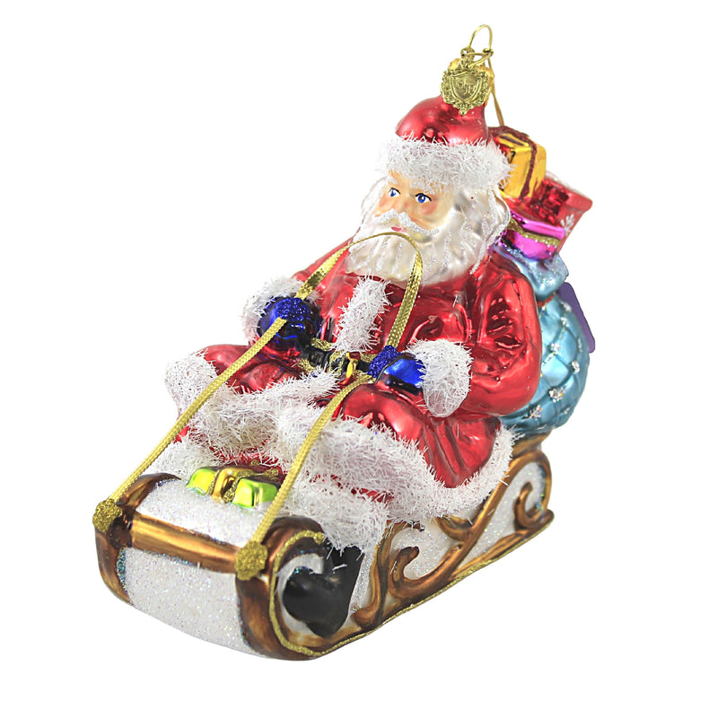 Huras Santa On Sleigh Glass Ornament Christmas Toboggan S611 (52086)