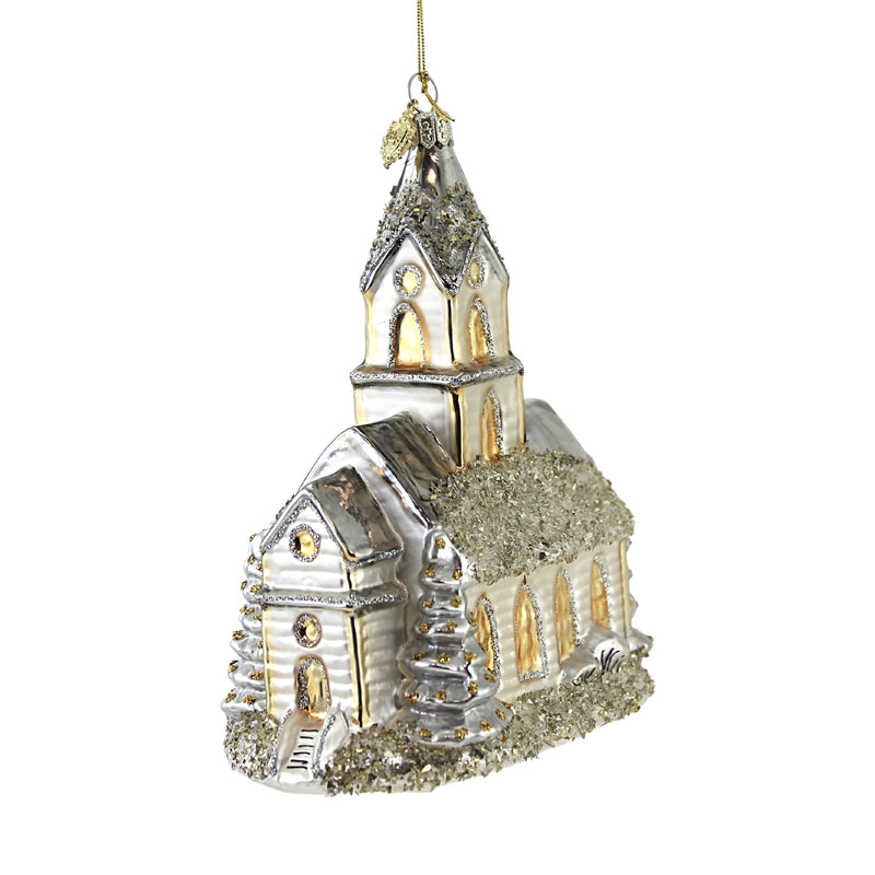 Huras Family Silver & Gold Church - 1 Glass Ornament 6.5 Inch, Glass - Ornament Anniversay Wedding C665 (52102)