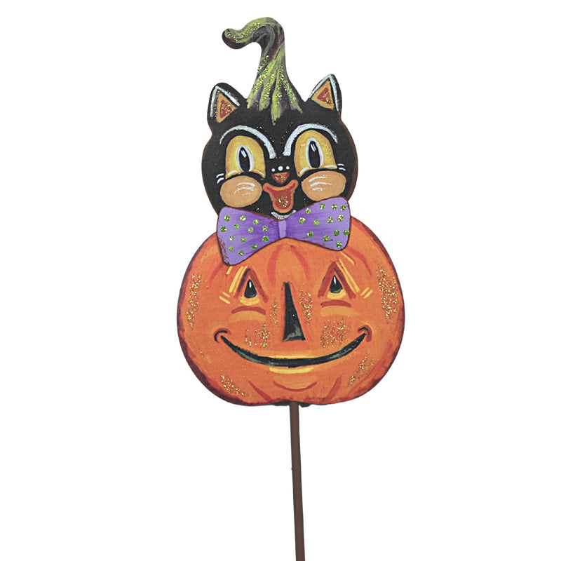 Halloween Vintage Cat In Pumpkin Metal Retro Garden Stake F21027 (52160)